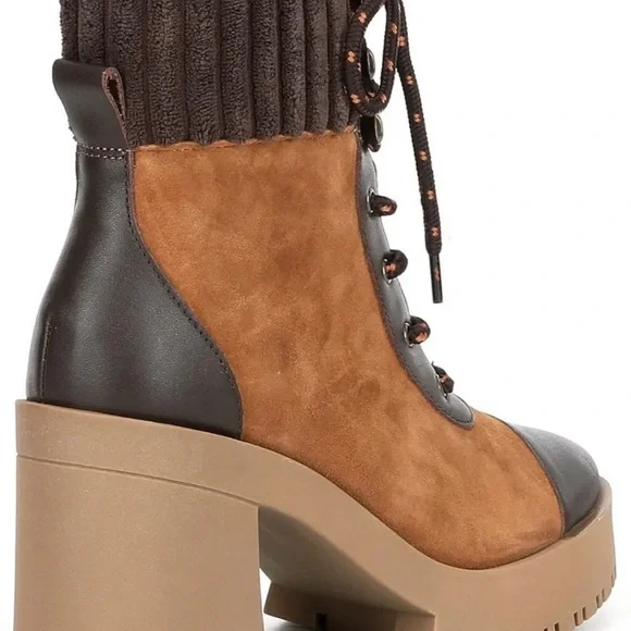 Chelsea & Violet Zaria Brown Leather Suede Lug Sole Platform Booties Sz 9M NEW - Picture 3 of 14